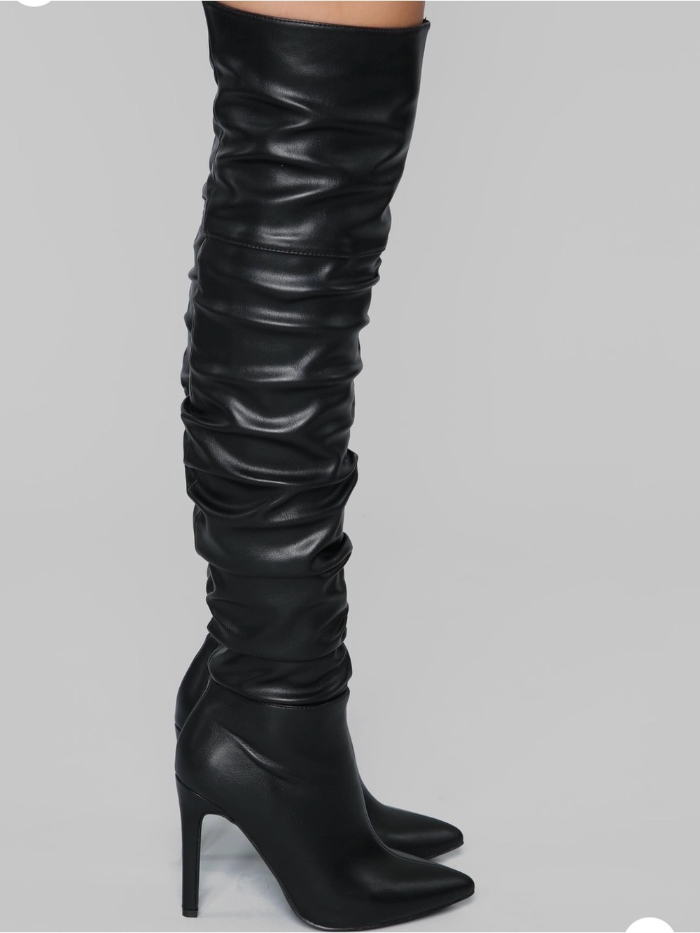 Fashion Nova Black Over-the-Knee Slouchy Leather Boots - Picture 3 of 5